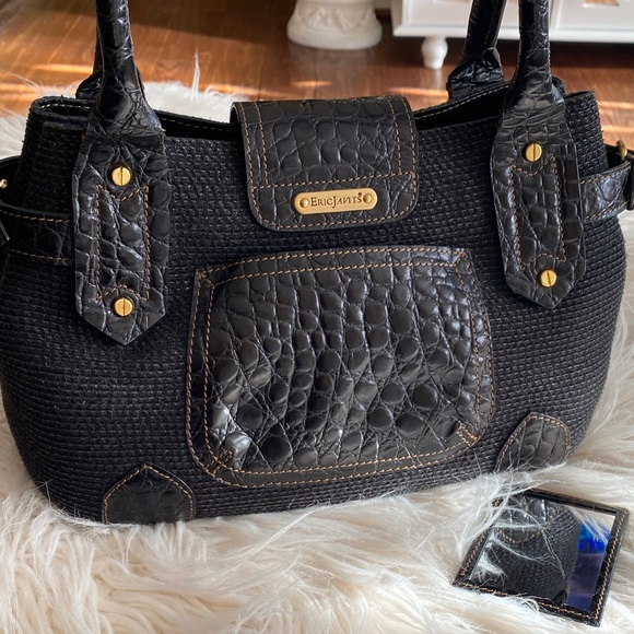ERIC JAVITSwoven & crock embossed leather Elegant satchel Handbag